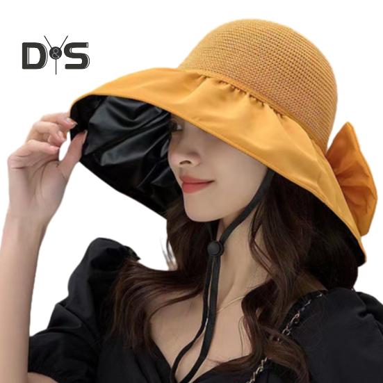 

Летняя женская рыбацкая шляпа с большими полями, складной декор с бантом, защита от солнца, анти-УФ-термостойкая виниловая портативная шляпа от солнца для кемпинга, пляжа, путешествий, сада жёлтый