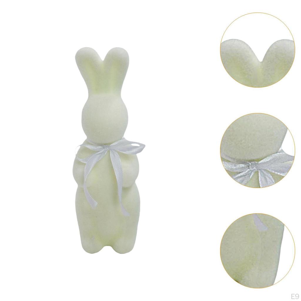 Flocked Easter Bunny Figurine Statue Sculpture with Bowknot for Indoor Desktop