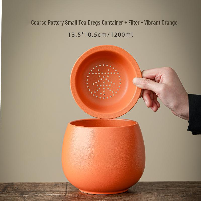 Large Ceramic Tea Waste Jar with Filter - Desktop Trash Can for Tea Dregs & Water Disposal