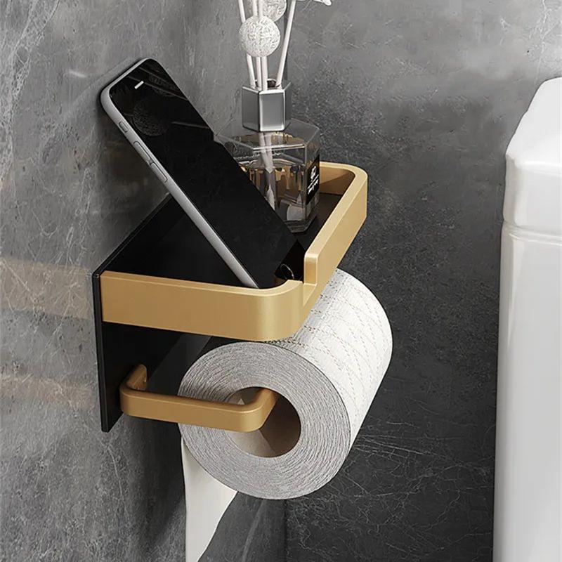 Space Aluminum Bathroom Paper Holder Roll Holder Phone Black&Gold SHhelf Mobile Phone Towel Rack Toilet Paper Holder Tissue Box