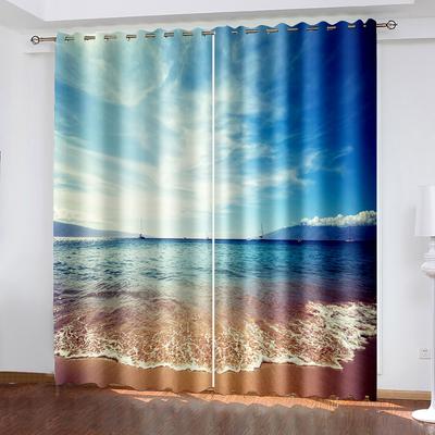 2 PEZZI, Tende Semplici con Tasca per Bastone con Scenografia da Spiaggia e Filtraggio Luce, Adatte per Soggiorno, Ufficio Casa, Decorazione Camera da Letto