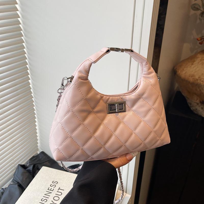 

Стильная Простая Универсальная Тренд Нишевый Дизайн Ромбовый Замок Сумка Через Плечо Кроссбоди розовый