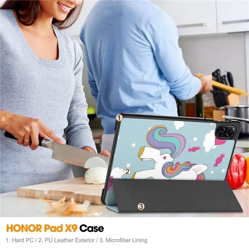 Tablet Coque Für Honor Pad X9 Fall Nette Einhorn Katze Falten Leder Abdeckung Für Funda Honor Pad X8 Pro Ehre tablet X8 Pro Fall Kinder
