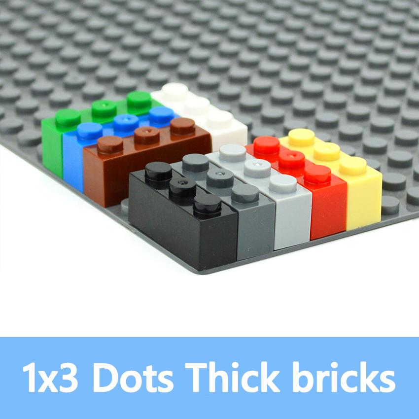 50pcs Thick Figures Bricks 1x3 Dots DIY Building Blocks Educational Creative Size Compatible With 3622 Plastic Toys For Children