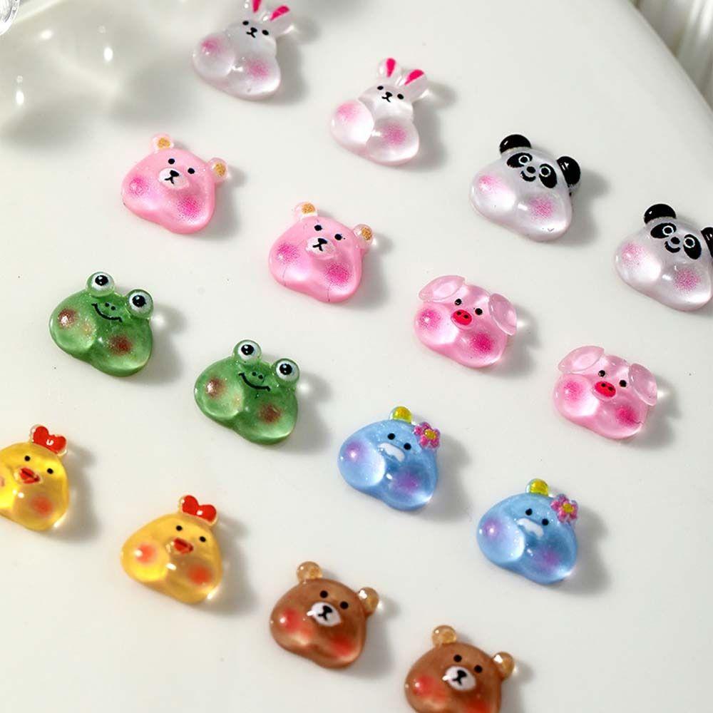 Pig Bears Animal Nail Rhinestones Cartoon Nail Drills Cartoon Nail Decorations 3D Nail Jewelry
