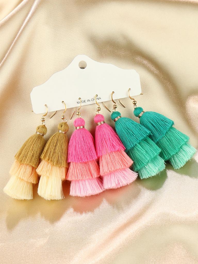 Bohemian Holiday Style Earrings Multi Layered Tassel Pendant Colorful Zircon Set Women's Earrings