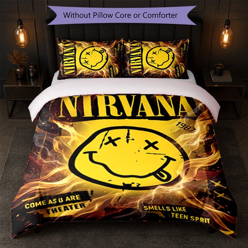 Set Biancheria da Letto 3 Pezzi Stampa Nirvana Copripiumino con Due Federe Biancheria da Letto Morbida per Camera da Letto Domestica