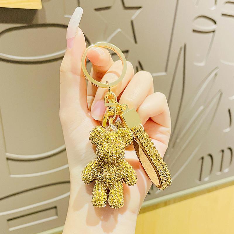 Adorable Sparkling Bear Keychain Cute Rhinestone Decor For Students And Couples