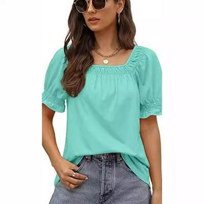 2023 Summer Casual Loose Fit Square Neck Short Sleeve T-shirt