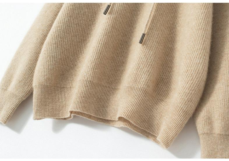 Women's Loose Knit Cashmere-Style Hooded Pullover Sweater, Solid Color, Base Layer for Autumn.