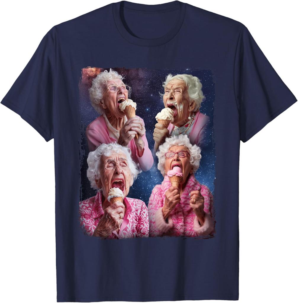 Novelty Grandma Licking Ice Cream Unisex T Shirt Cotton Tee Unisex Oversized Loose Summer ONeck Casual Streetwear Humor Funny Tops