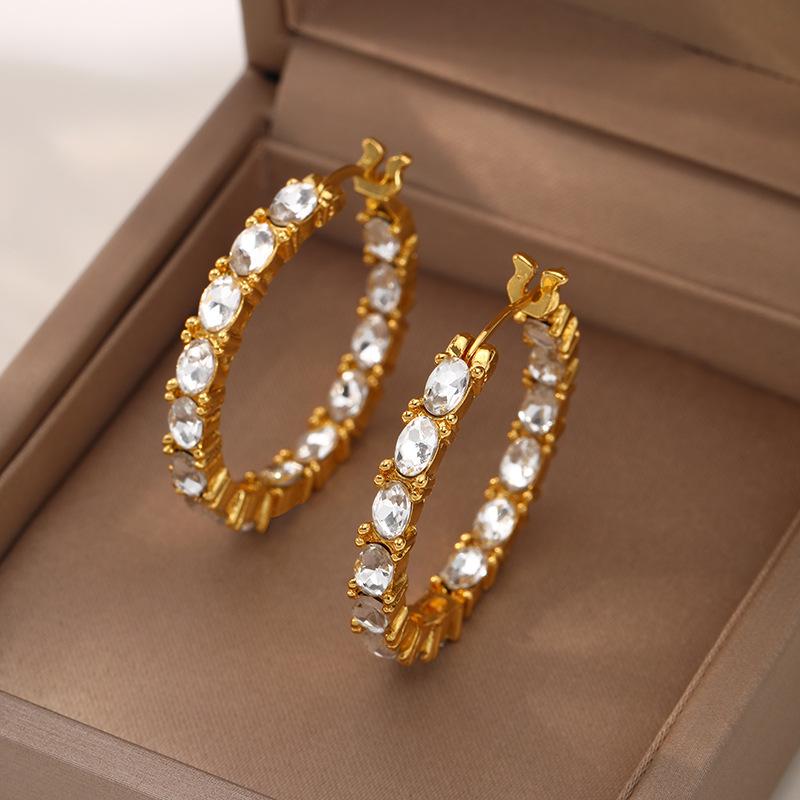 Persönlichkeit großer Kreis runde Ohrringe Damen High-End Temperament einfache Flash Diamant Ohrringe vielseitige Hipster Ohrringe