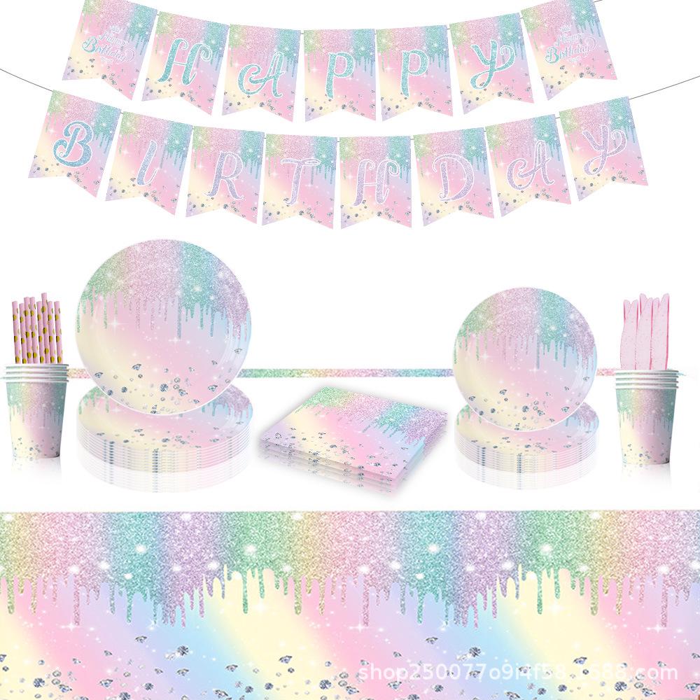 Macaron Diamond Rainbow Tableware Set for Birthday Parties