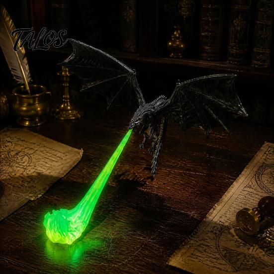 Unique Gift for Fantasy Fans 3D Printed Fire-Breathing Dragon Shelf Decor, Flying Nook Bookshelf Light, Black Design Mythology Theme Room Decor