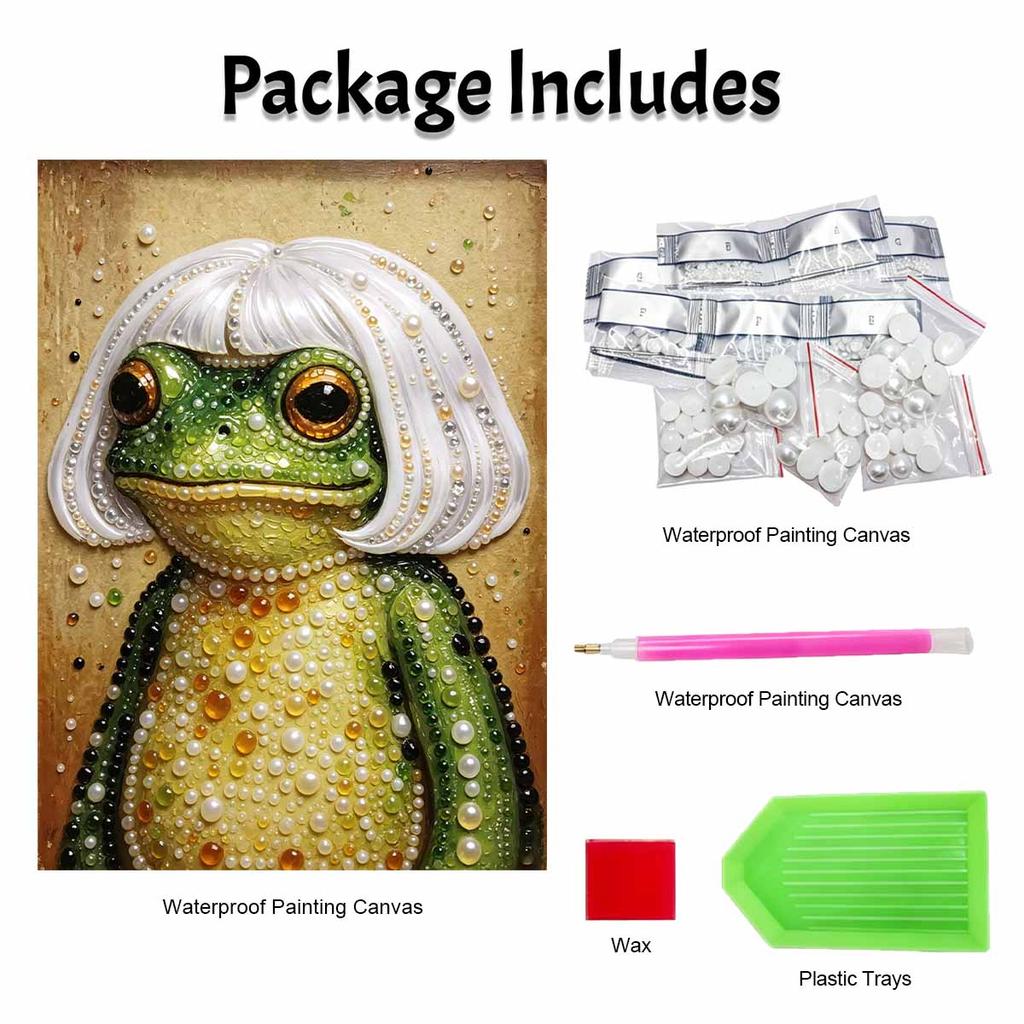 Pearl Art Canvas Kit with Frame Funny Frog Portrait Relaxing Handmade Craft for Cozy Bedroom Home Decor Gift and Unique Creative Wall Art Activity