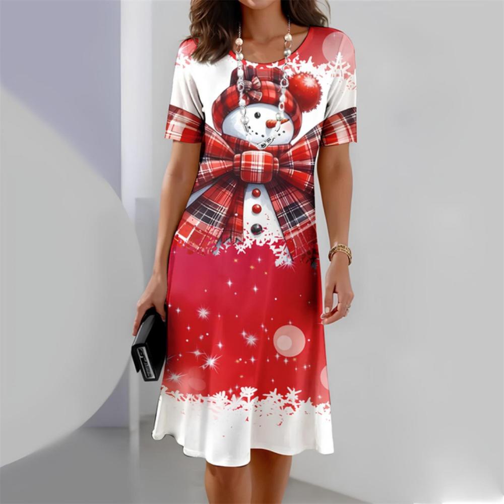 Christmas Dress Women Elegant O-neck Short Sleeve Dresses Plus Size Red Casual Party Summer Dress Fashion Vestidos
