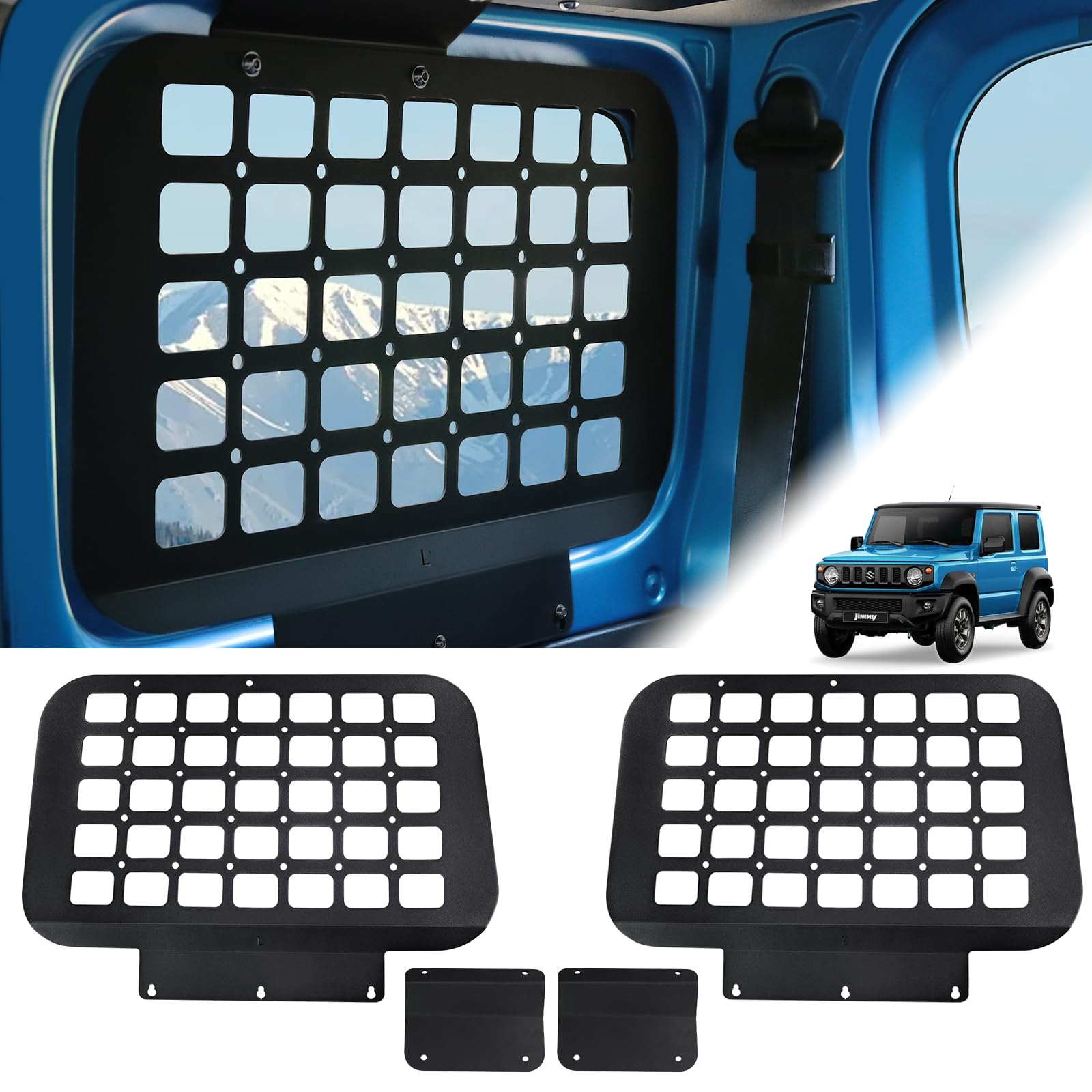 

AMWMORV Расширение багажника Jimny Подвесное Заднее Левое и Правое Стекло Алюминий Сделай сам Легкий Боковой Органайзер Багажника Полка, JB64/JB74, Хранение, чёрный