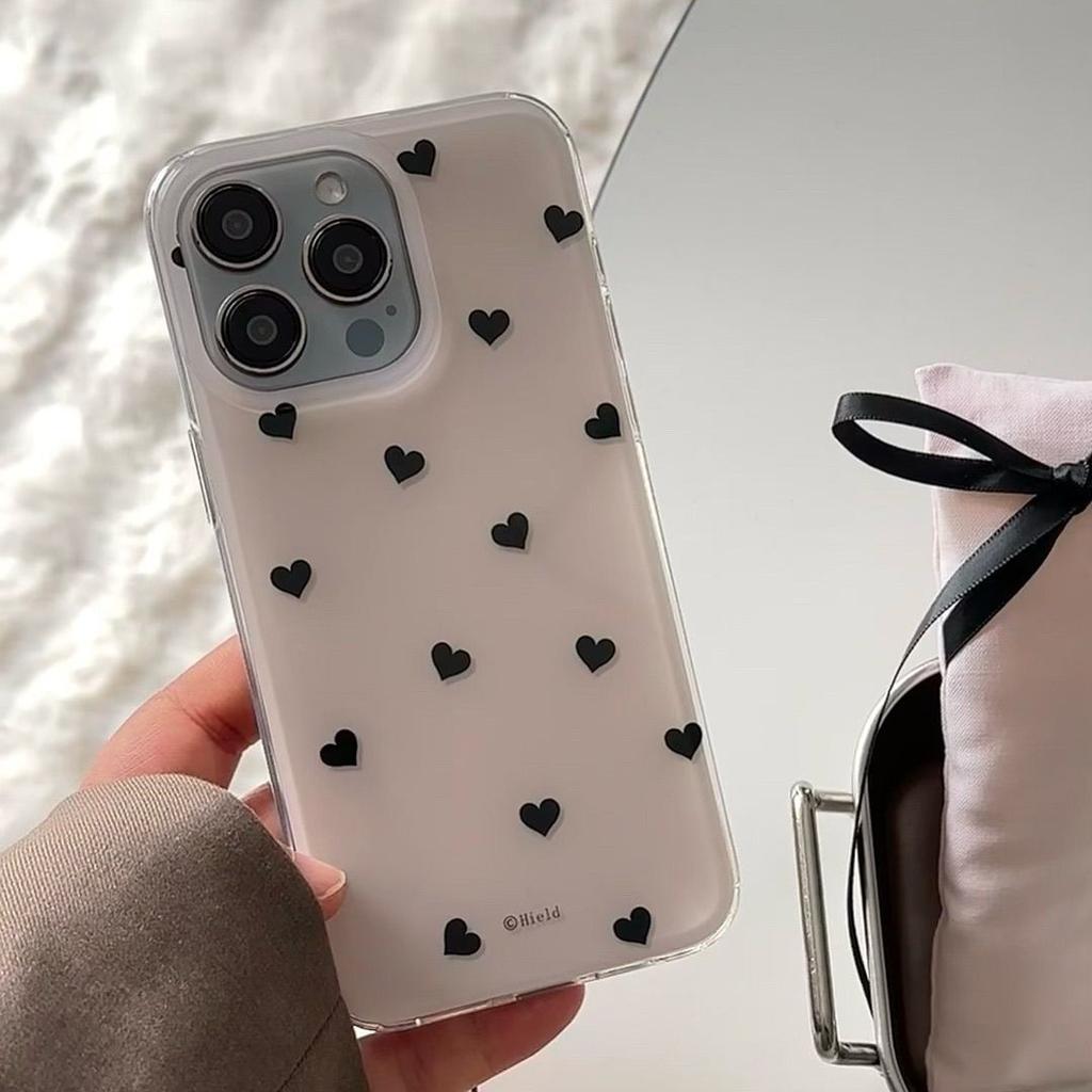 Ins Black Little Love iPhone17promax Mobile Phone Case Is Suitable for Apple 16promax White Background Imd Case 15.