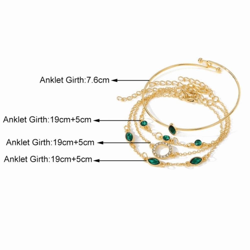 4Pcs/Set Imitation Gemstone Bangle Set Green Color Jewelry Set Fashion Hollow Bracelet