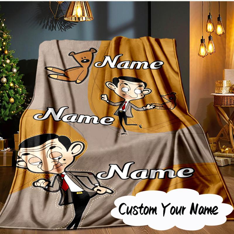 Custom Name Bean's Head Adventure Blanket Ideal Bedding Blanket Perfect for Travel, Camping, Living Rooms, Offices, Sofas, Fan Christmas Gift