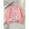 Girls Crew Neck SweatshirtElephant Love Heart Balloon Cute, Soft Cozy Pullover, Warm Casual Outfit for Autumn & Winter