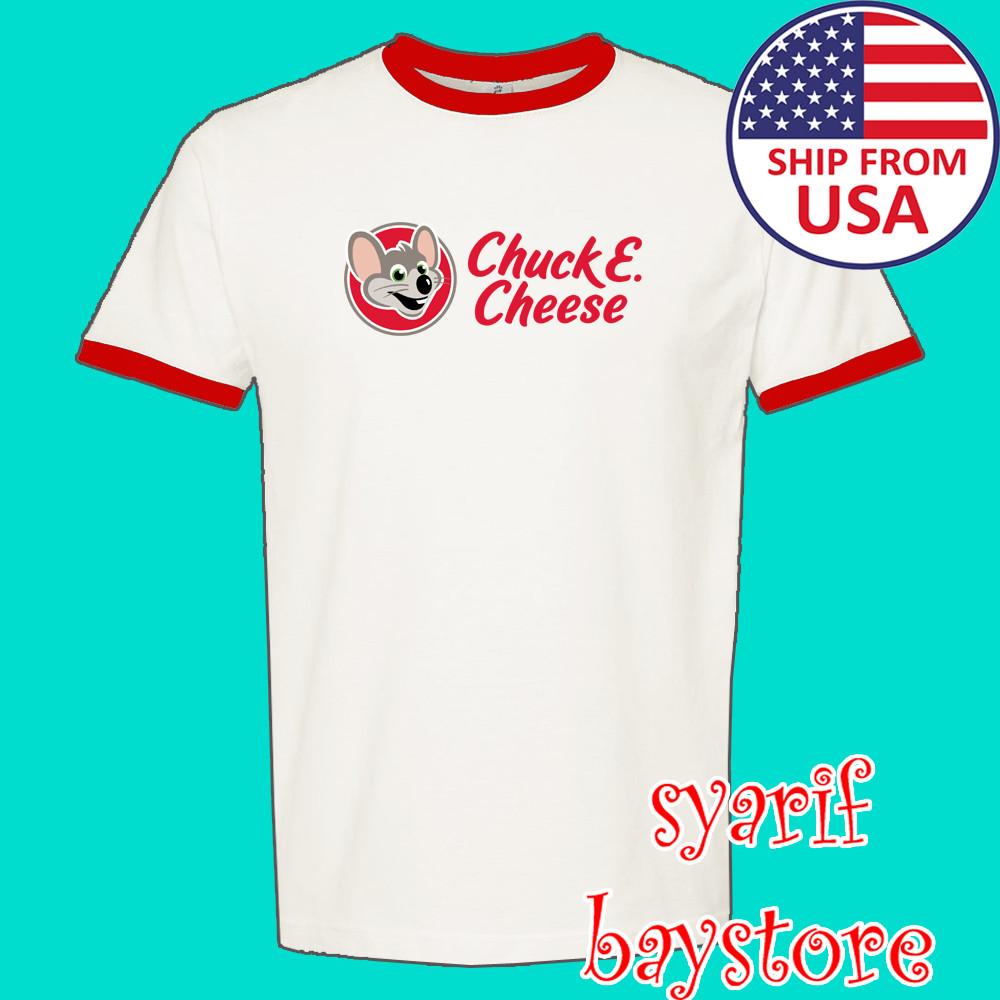 

Chuck N Cheese Burger Men#039;s Ringer Red Size S to 3XL Unisex T-Shirt L