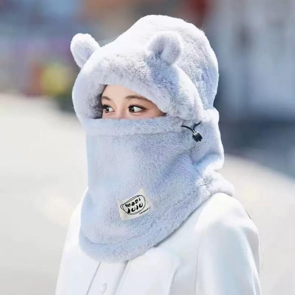 Plush Winter Integrated Scarf Cap Anti-cold Pullover Mask Cap Fashion Mask Woolen Hat Women