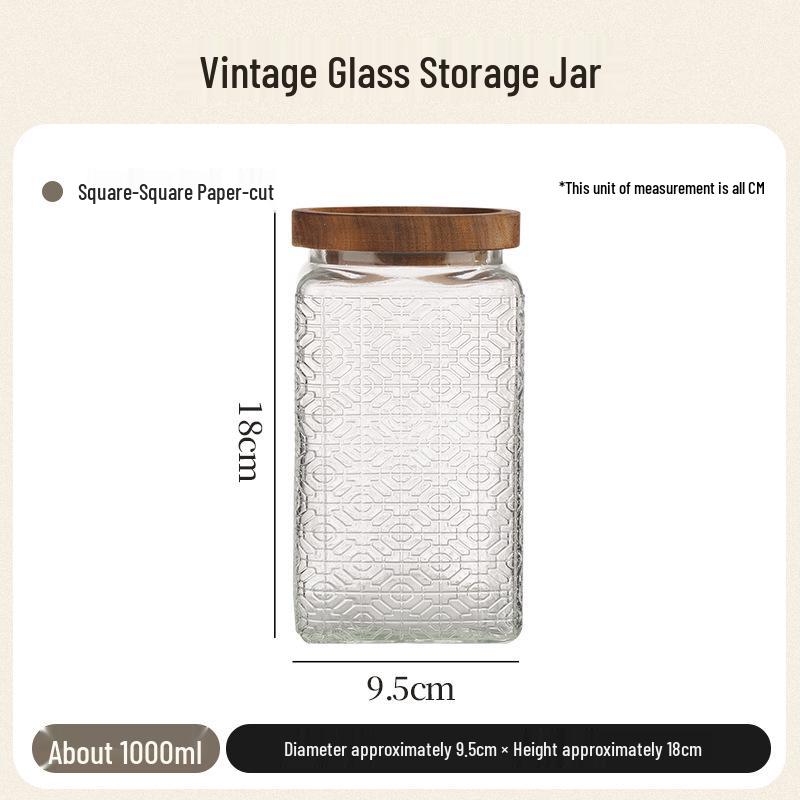Retro geprägtes Glas Vorratsglas für Getreide, Lebensmittel und Tee - Versiegelter Küchenbehälter