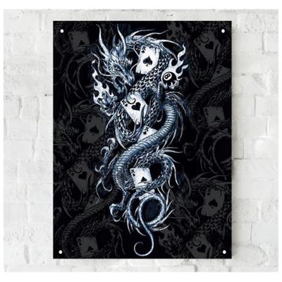 [Q7122] - Retro metal plaka '8 top' ejderha - 40x30 cm