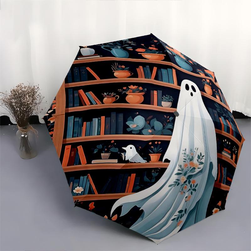 1pc Ghost Figure Fully Automatic Folding Portable Umbrella, 8 Iron Frames, Three-Fold Design, Suitable for All Seasons, Suitable for Outdoor Use.S068