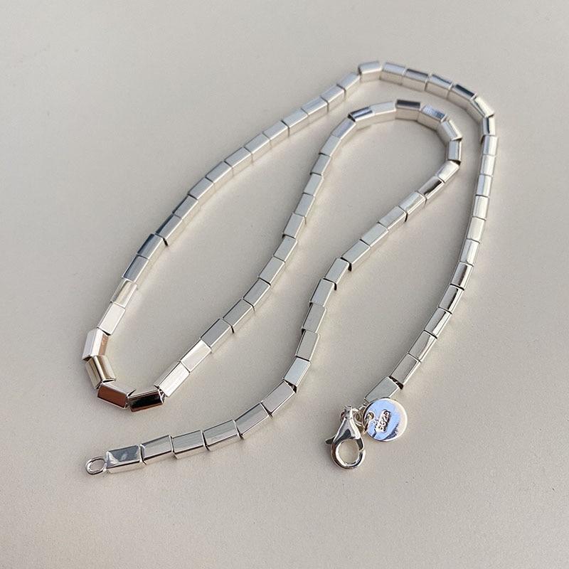 Collana con piccolo tubo quadrato in argento sterling 925 per donna, collane con catena a clavicola, gioielli per feste, regali nuovi