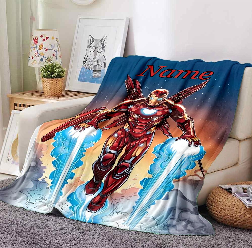 Custom Name Iron Man Flight Flannel Blanket Throw Blanket Soft Warm Sofa Bed Decor Unique Gift