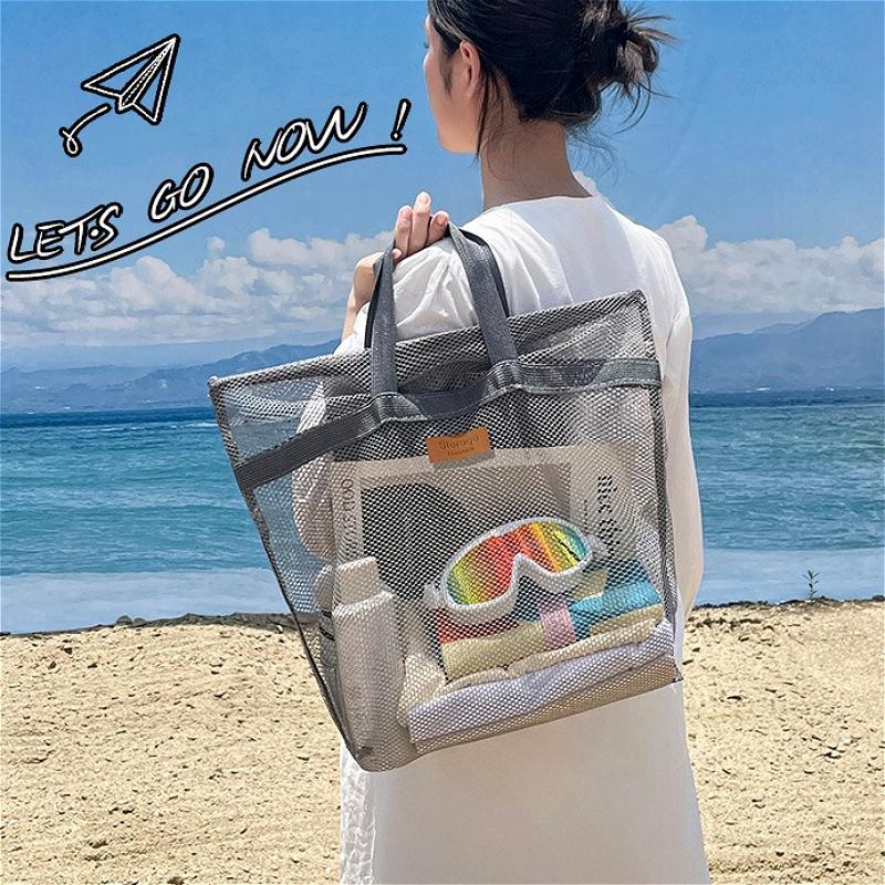 Große Netztasche für den Strand Transparente Schwimm-Tragetasche Wasserdichte Sandfeste Aufbewahrungstasche für Schwimmen Reisen Pooltasche