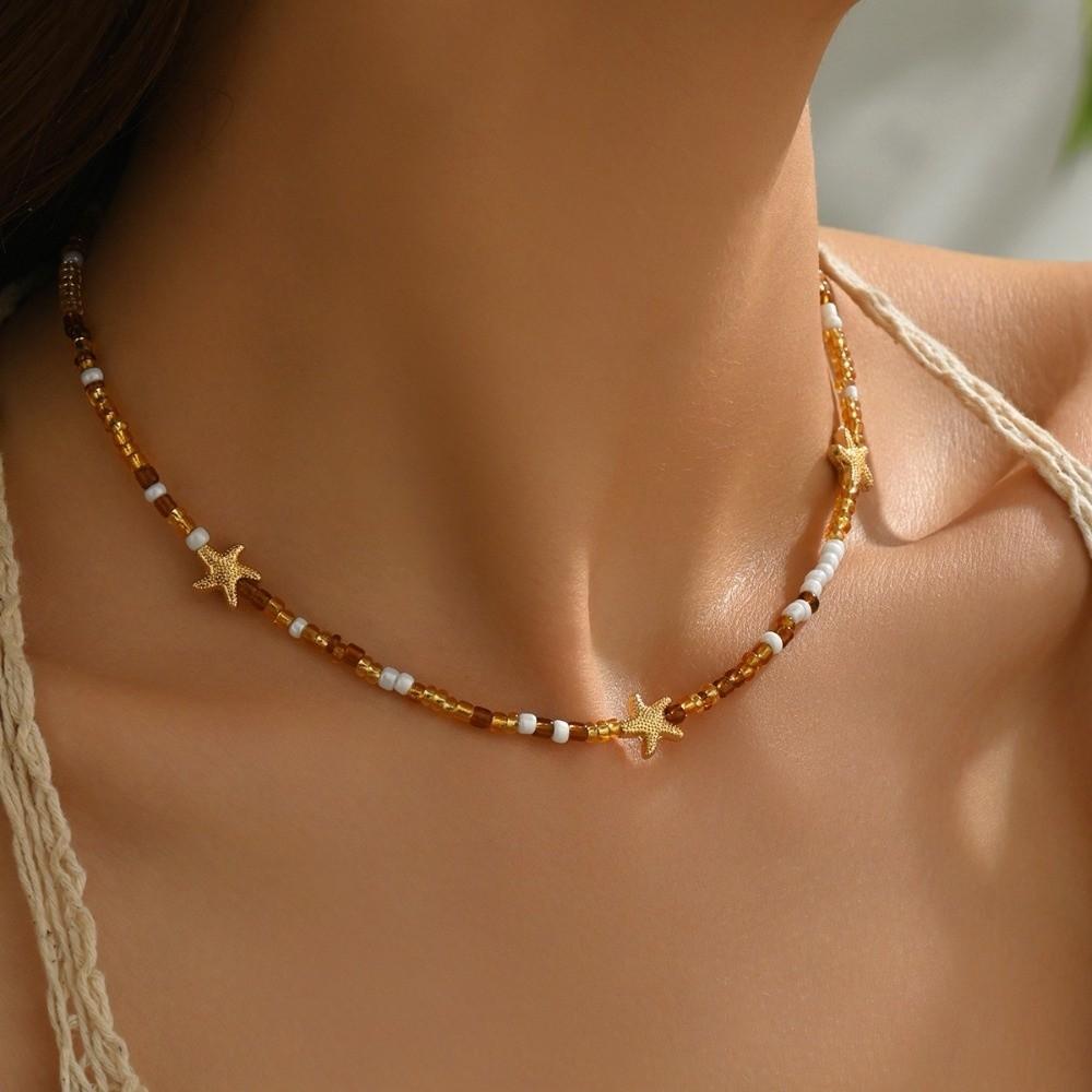 Elegant Tassel Starfish Shells Necklace Metal Clavicle Chain Exquisite Charm Choker
