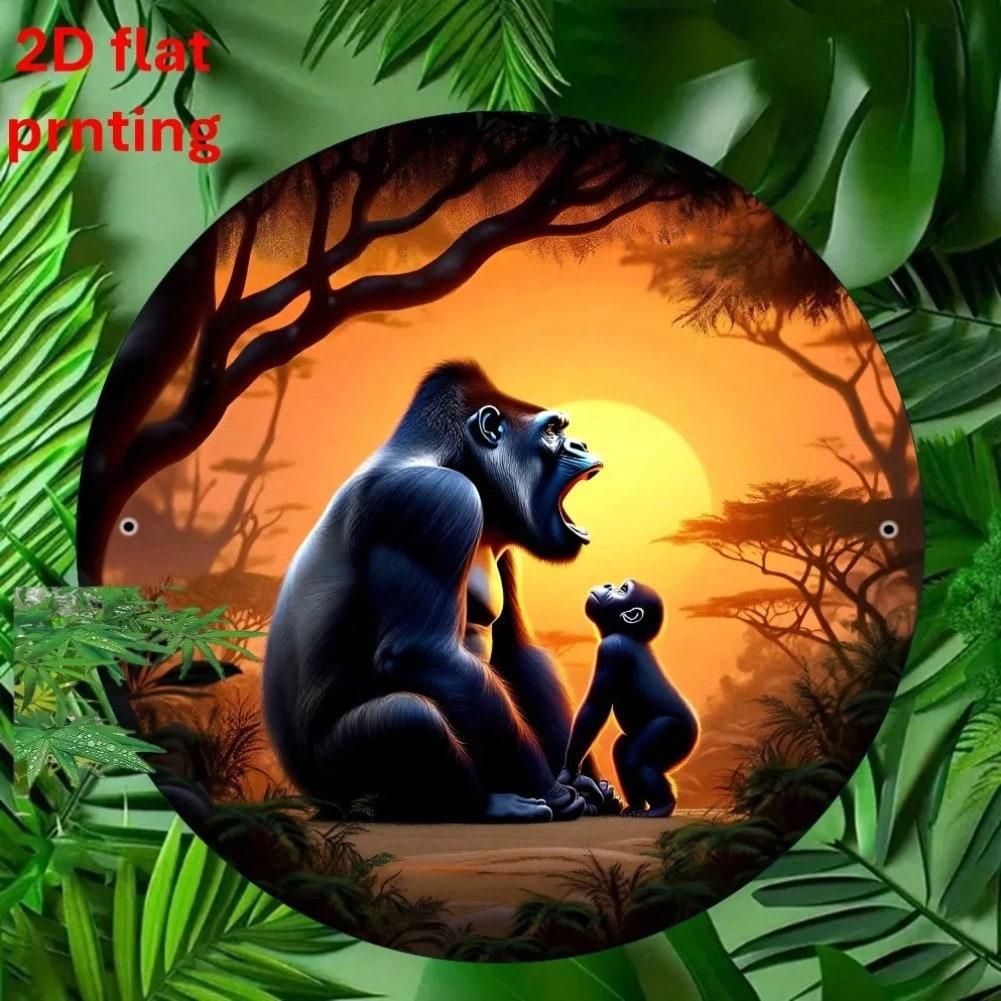 

Vintage Gorilla Family Metal Sign Sunset Wall Art Home Decor Nature Lovers Gift 20x20