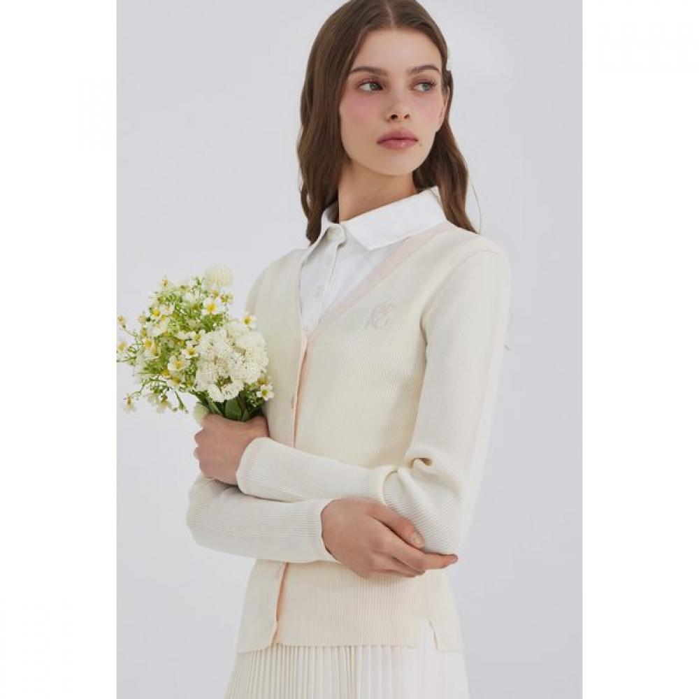 GOXO Rib Knit Cardigan Cream Classic Logo