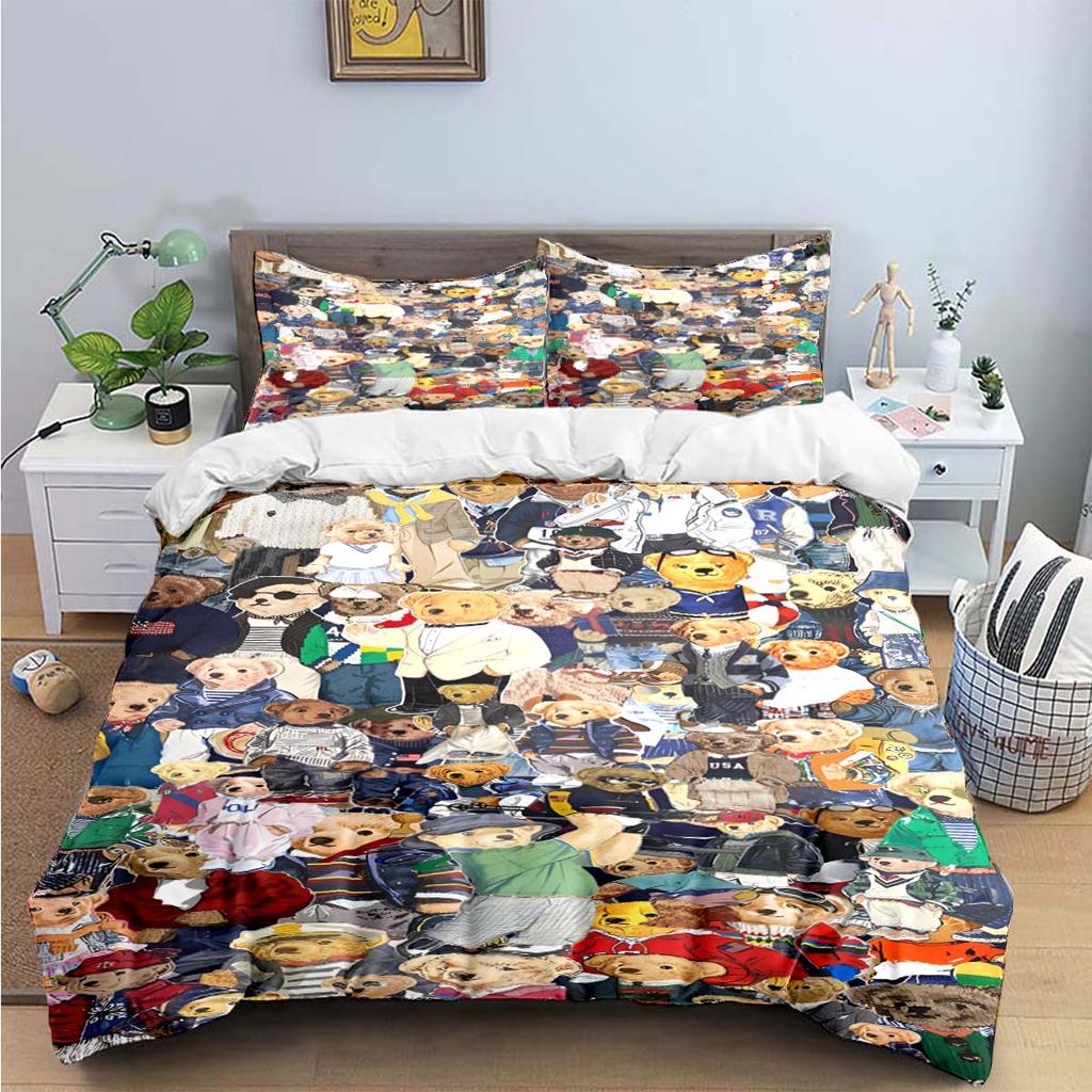 Hot Sale Fashion Bear Bedding Set Single Twin Full King Size Cute Animals Bed Linen Adults Teens Bedroom Luxury Gift