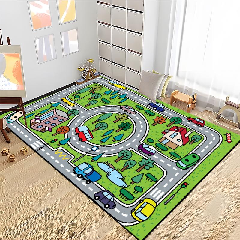 Child Road Traffic Carpet Cartoon Car Toys Area Rug for Boys Girls City Life Educational Rugs Baby Room Bedroom Nursery Play Mat