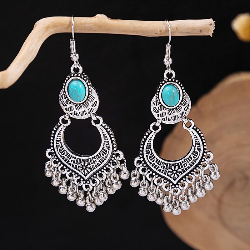 Bohemian Tassel Turquoise Earrings: Retro Ethnic Style Dangle Jewelry