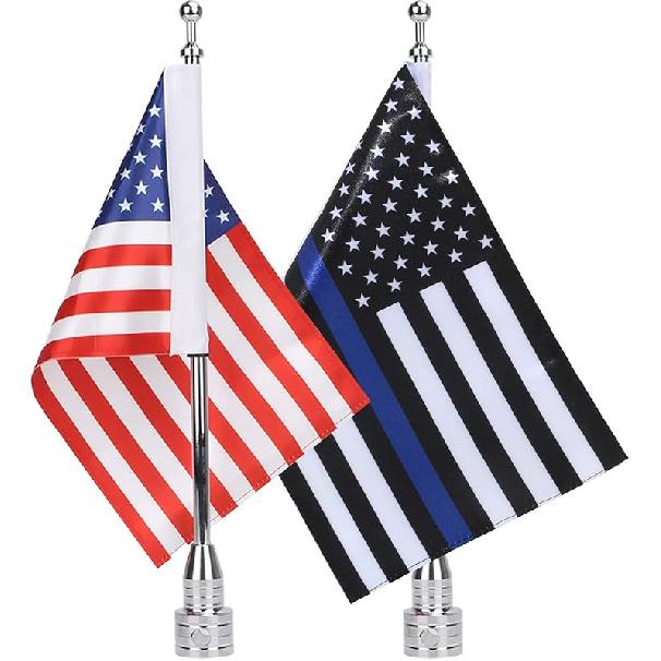 2Pcs 6" X 10" Motorcycle Flags American Flag For Harley Davidson Yamaha Honda Goldwing CB VTX CBR Chrome Stainless Steel Motorcycle Flagpole Mount