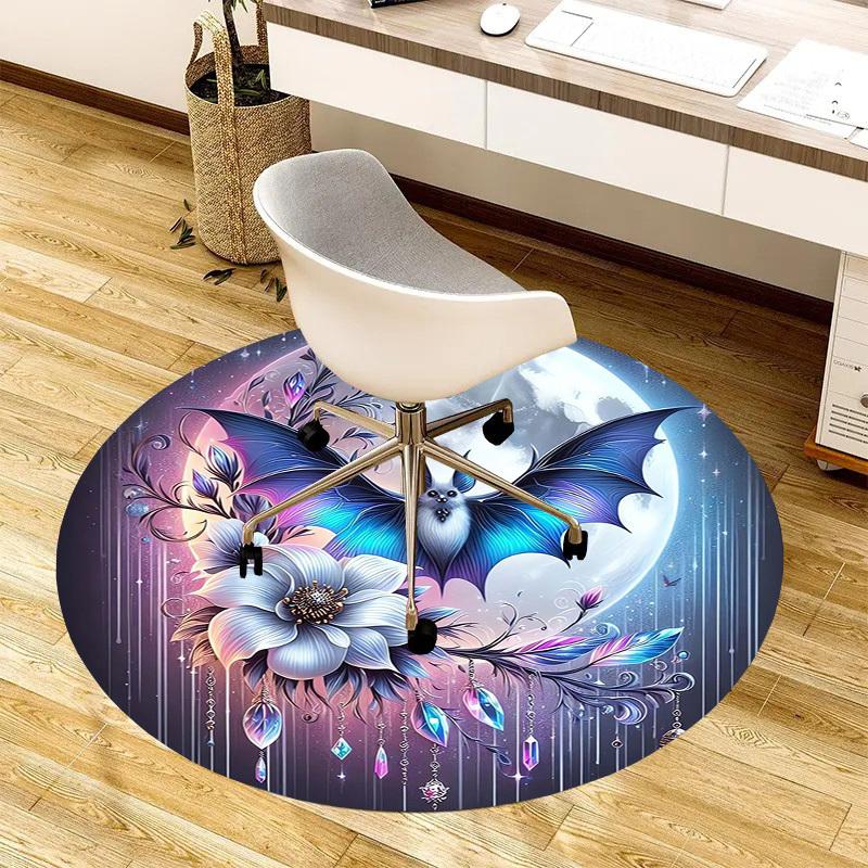 1pc Office Carpet Chair Mats Fantasy Bat Moon Flowers Perfect for Decorating Office Chairs, Living Rooms, Or Bedrooms