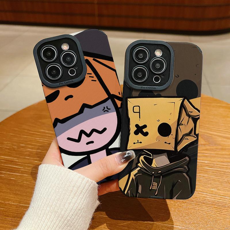 Vertical Grain Leather Shell Box Boy Printed Patterned Shockproof Soft Silicone Case with Camera Lens Full Protection for iPhone