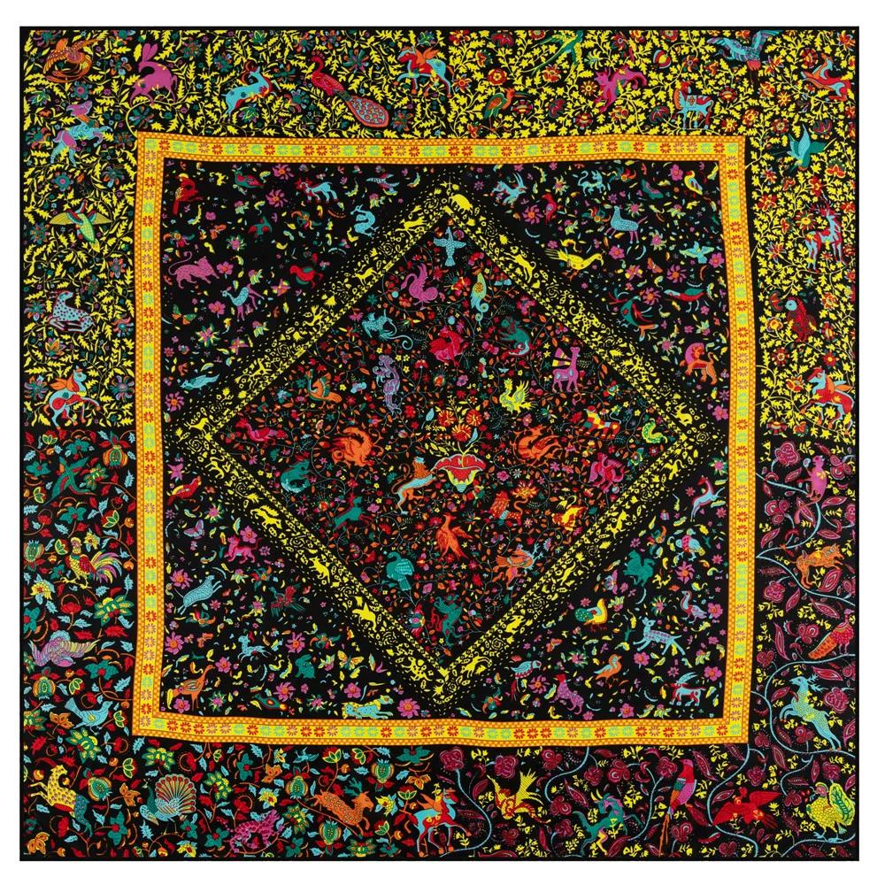 Lenço Mulheres Xales Grandes Estampa Jardim dos Fundos Estolas Lenço Quadrado Lenço de Luxo Hijab Lenços Femininos 130Cm