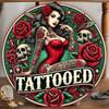 Vintage Round Metal Sign Tattoo Girl Art Weatherproof Aluminum Wall Decor for Garage Bar Man Cave