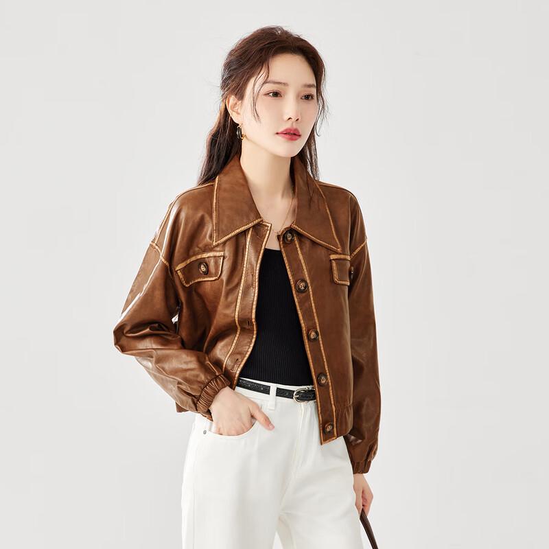 TERRE BLEUE Women's Short PU Leather Motorcycle Jacket