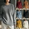Ladies Long Sleeve Round Neck Knitted Sweater with Pocket Lazy Style Cotton Blend Comfortable Fit Autumn Winter Arrival