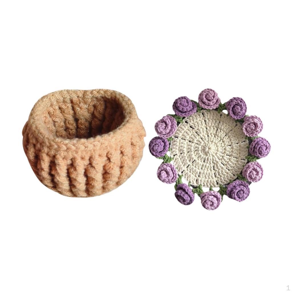 Beginner Crochet Kit Coaster Starter Complete Flower Pot, for Table Girlfriend