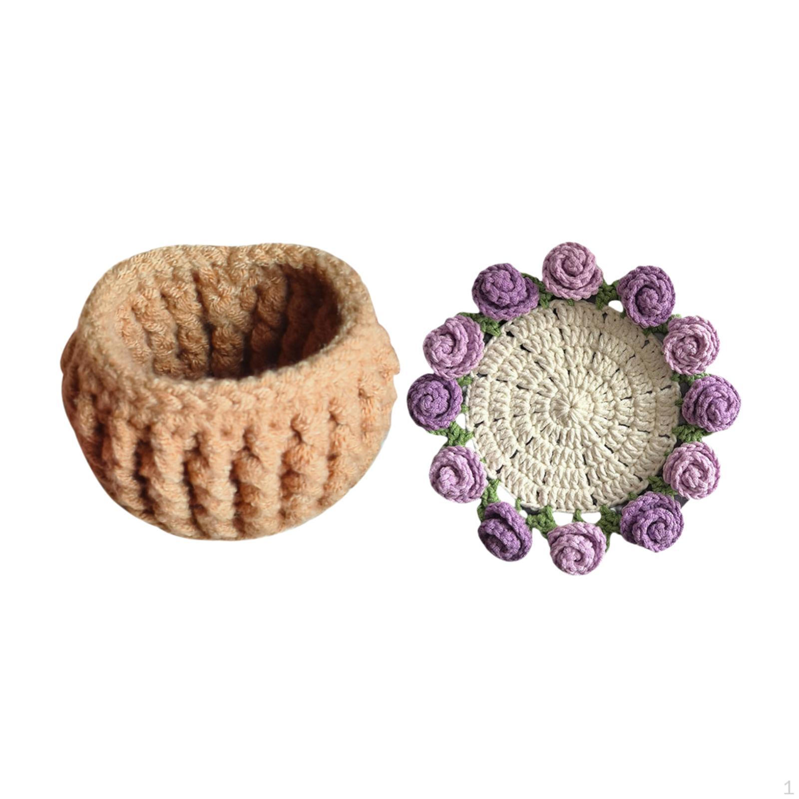 

Набор для вязания крючком для начинающих Подставка под стаканчик Стартовый комплект Цветочный горшок для девушки на столе фиолетовый