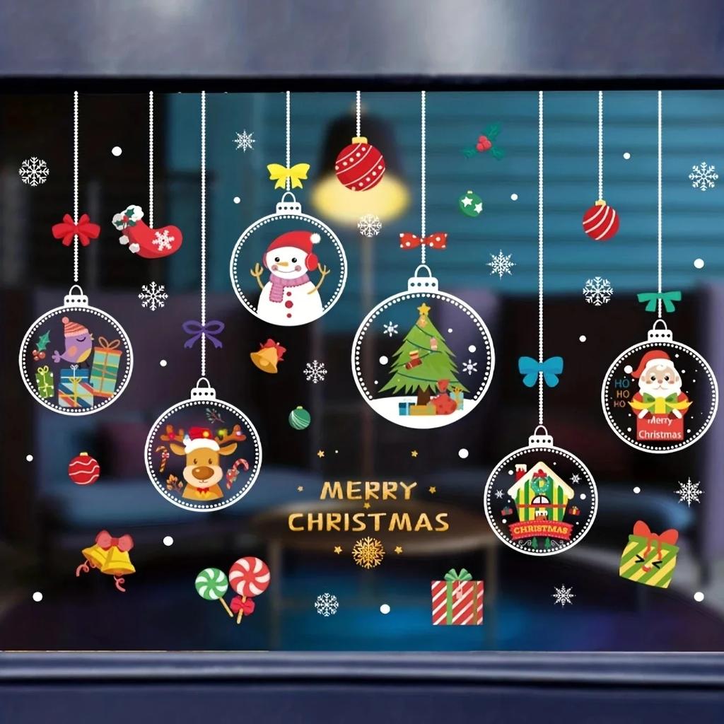 1PC -2026 Merry Christmas Glass Window Stickers Santa Snowflake Elk Tree Snowman Decals Sticker Christmas Decorations For Home