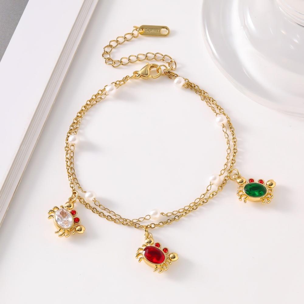 New Stainless Steel Geometric Zircon Cherry Crab Dolphin Turtle Tassel Bracelet Unique Fashion Exquisite Versatile Jewelry Gift